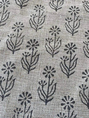 Block Print Handloom Linen Fabric Heavy Linen Fabric, Upholstery fabric ,pillow cover ,home décor Dark grey Colour - Rohiyaan
